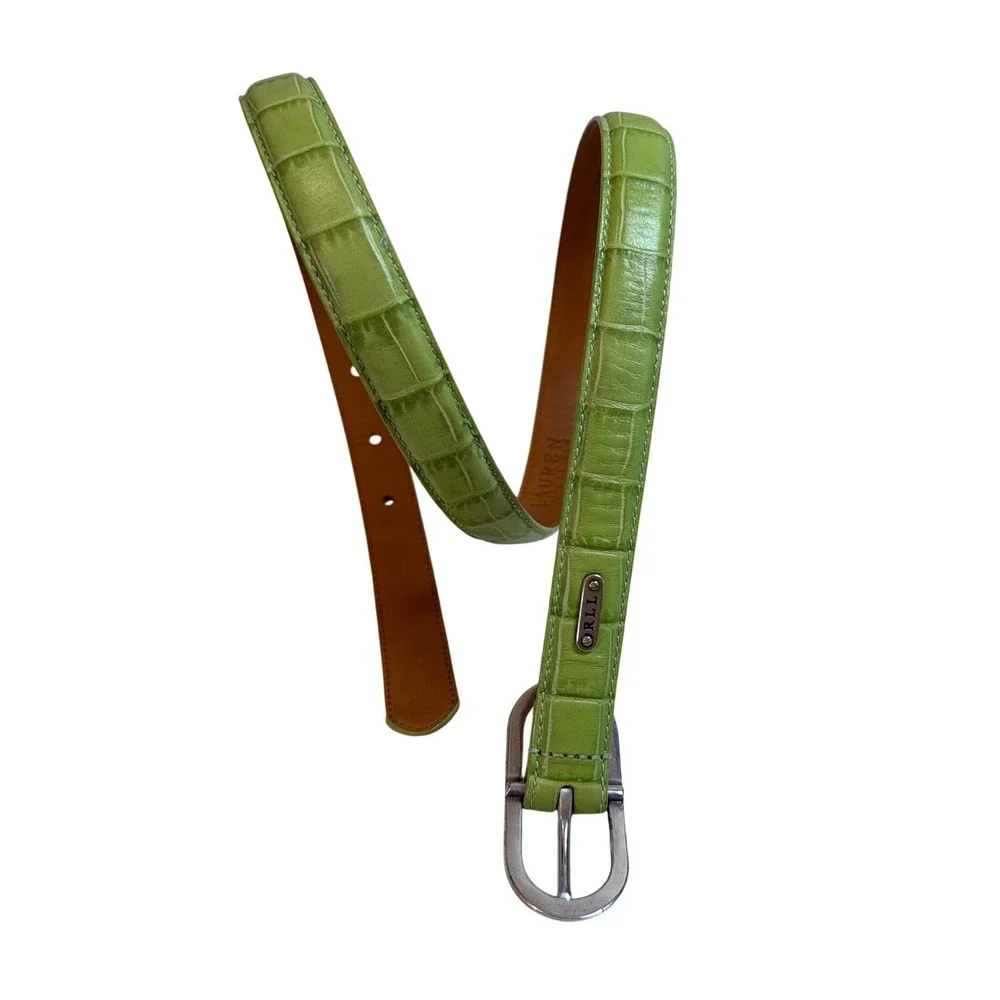 Lauren Ralph Lauren Lime Green Croc Embossed Italian Leather Belt S 9101229-322
